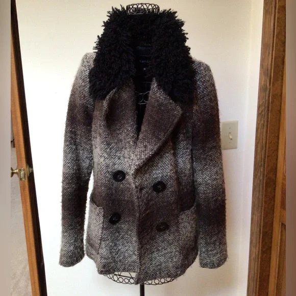 Karen Kane Wool Poly Blend Jacket Brown w Black Fringe Collar & Pockets Size XS - Picture 2 of 7